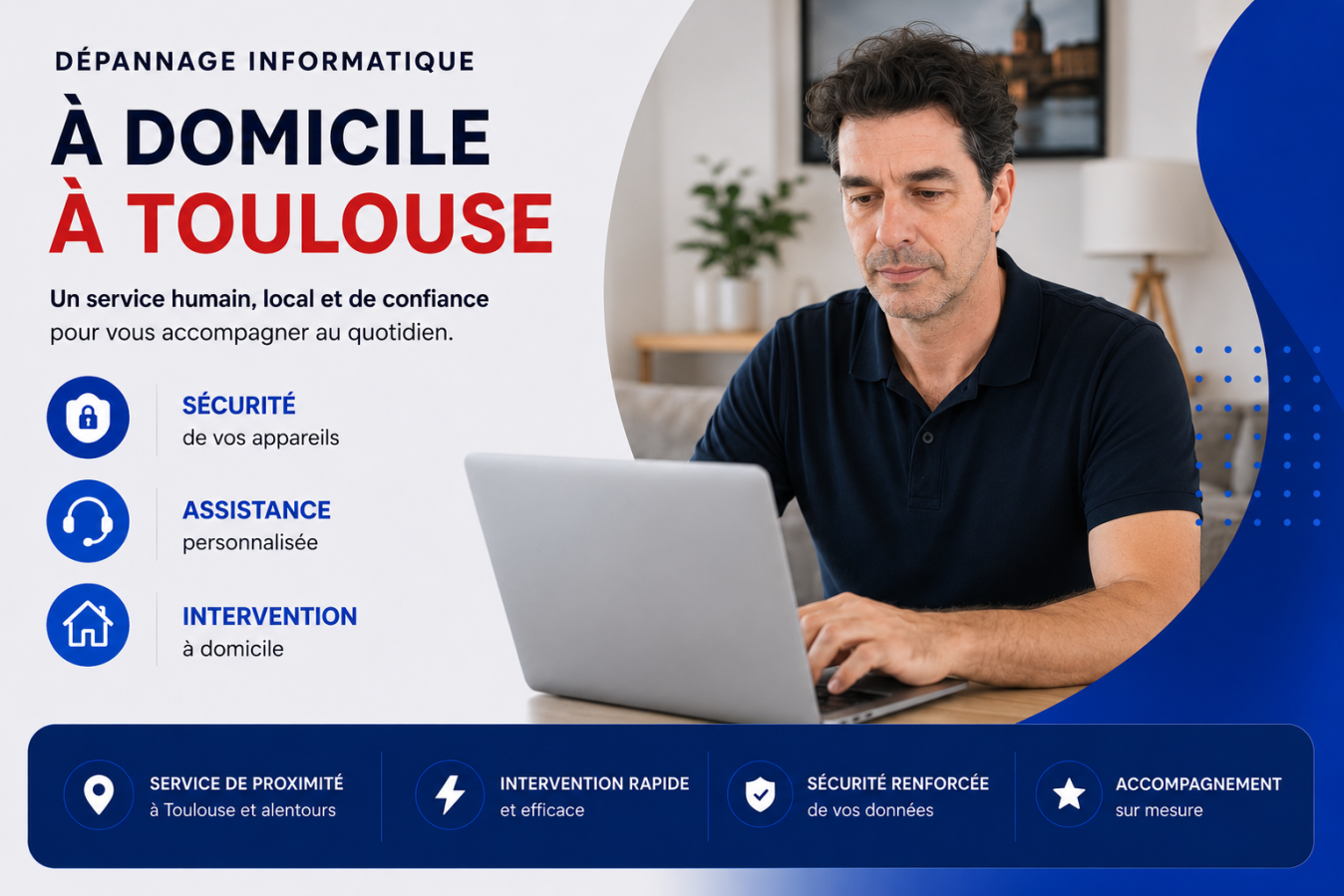 Visuel mettant en avant les services de Web Initiation 31 : assistance informatique à domicile et accompagnement en cybersécurité.