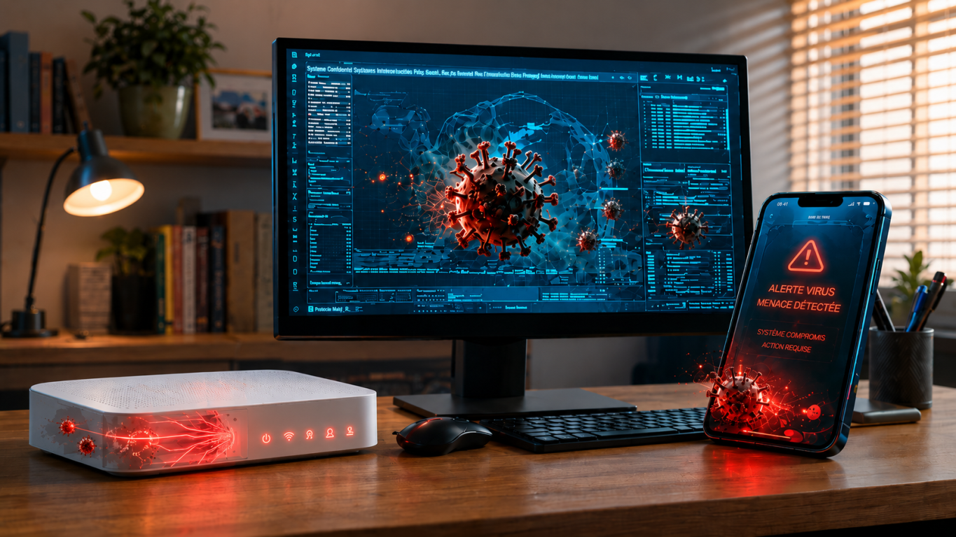 Sécurisation informatique à domicile à Toulouse face aux virus, piratages et menaces numériques sur ordinateur, smartphone et box Internet.